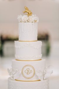 White gold wedding cake royal inspiration
