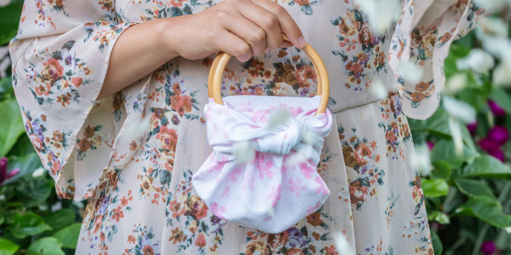 Yukki with a beautiful small flowergirl furoshiki confetti ring bag